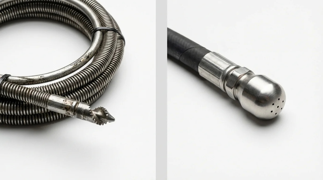 Drain snake cable and hydro jetting nozzle used for drain cleaning in Cullman, AL