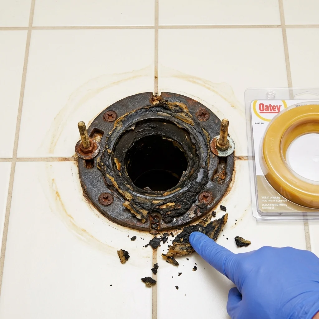 Failed wax ring showing water seepage at the base of a toilet in a Cullman, AL home